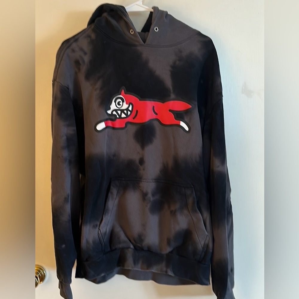 BBC Ice Cream hoodie. Black tie-dye with running dog graphic. Men’s size Large